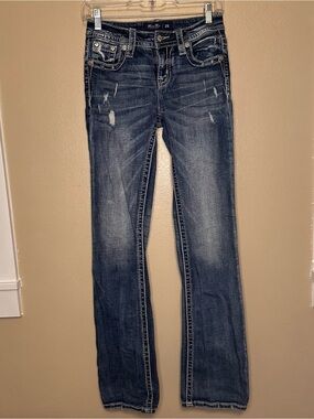 Miss Me Dark Blue Mid-Rise Boot Cut Jeans